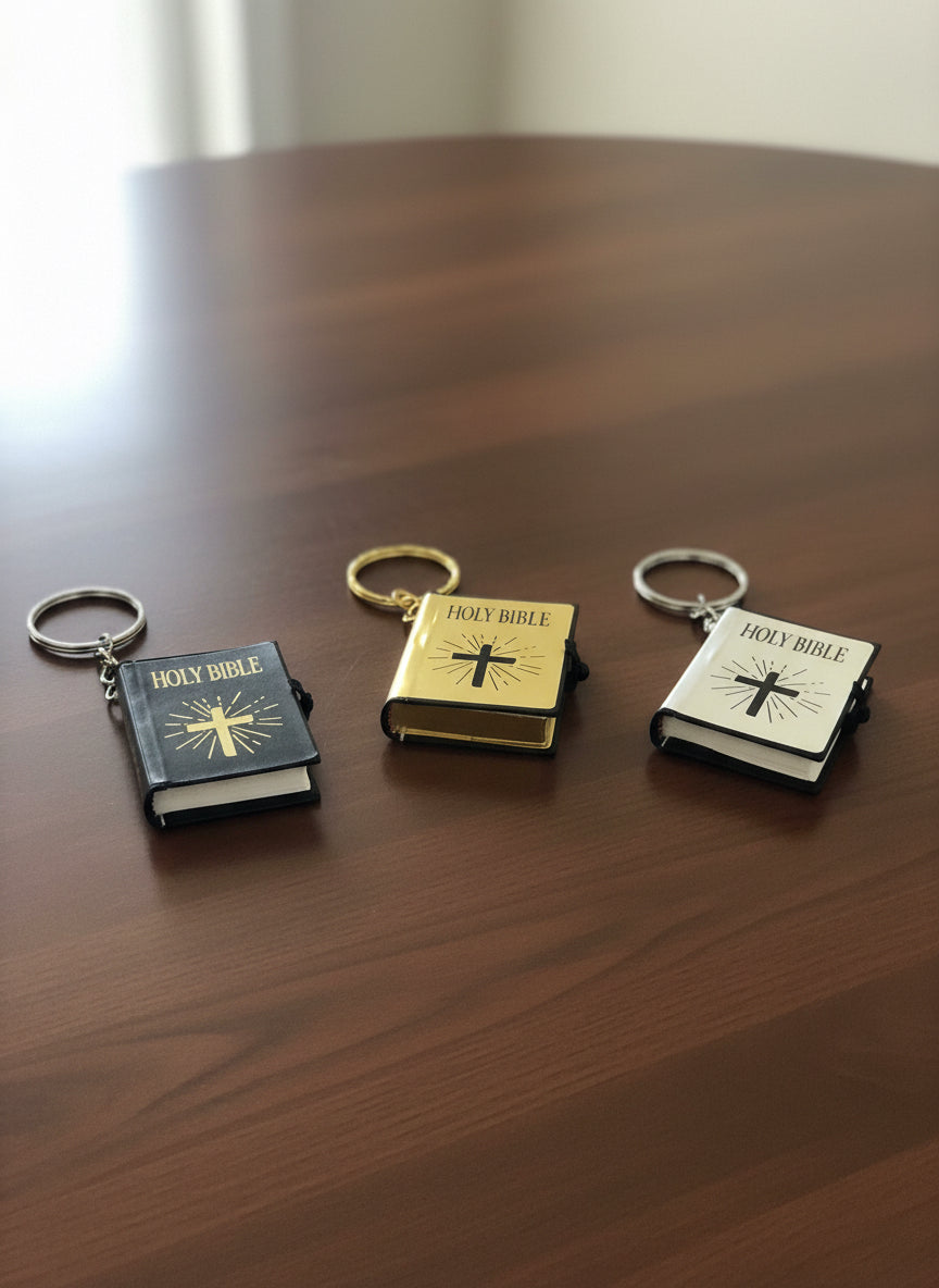 Mini KJV Bible Keychain with magnifying glass included. 3 Colors to choose from