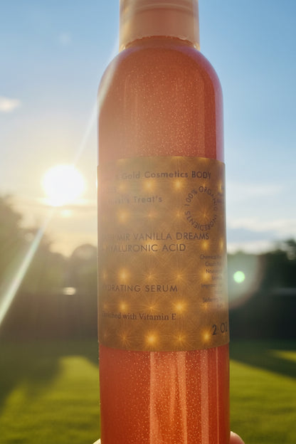 NEW Body Gloss Serum, Hyaluronic Acid, 24K Gold Shimmer, Cash’Mir Vanilla Dreams Scent • Hydrating