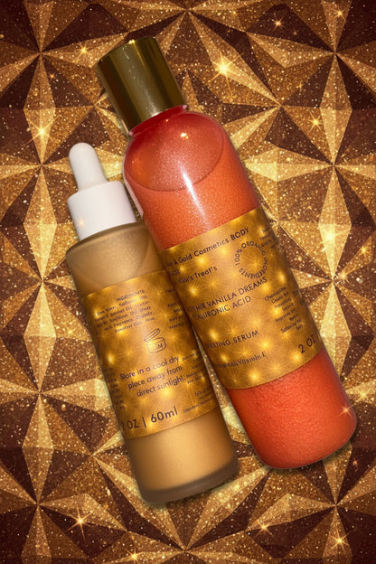 NEW Body Gloss Serum, Hyaluronic Acid, 24K Gold Shimmer, Cash’Mir Vanilla Dreams Scent • Hydrating