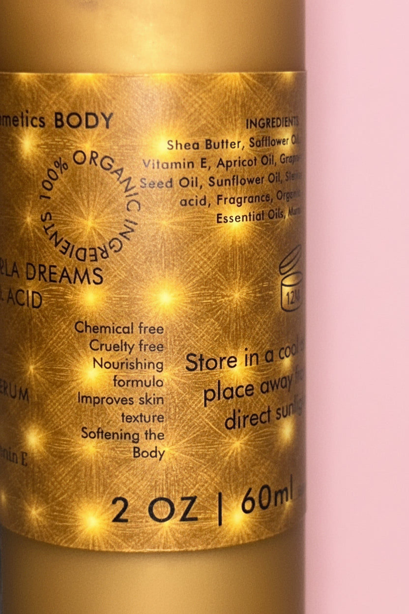 NEW Body Gloss Serum, Hyaluronic Acid, 24K Gold Shimmer, Cash’Mir Vanilla Dreams Scent • Hydrating