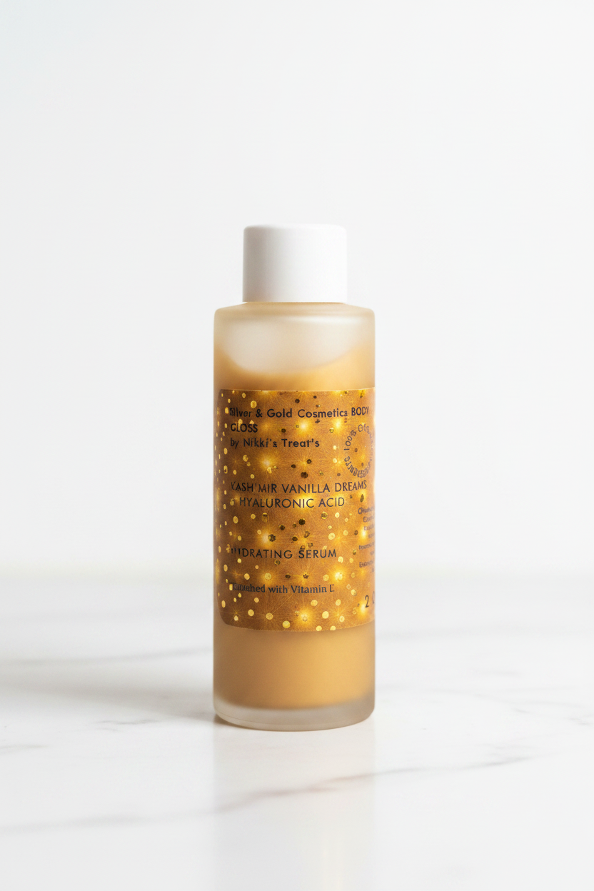 NEW Body Gloss Serum, Hyaluronic Acid, 24K Gold Shimmer, Cash’Mir Vanilla Dreams Scent • Hydrating