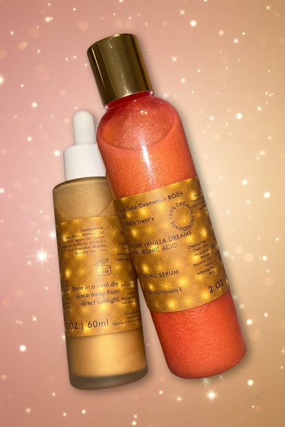 NEW Body Gloss Serum, Hyaluronic Acid, 24K Gold Shimmer, Cash’Mir Vanilla Dreams Scent • Hydrating