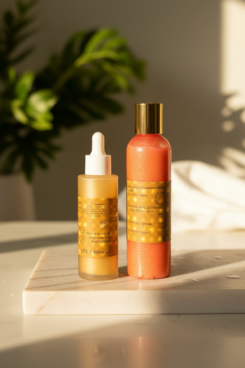 NEW Body Gloss Serum, Hyaluronic Acid, 24K Gold Shimmer, Cash’Mir Vanilla Dreams Scent • Hydrating