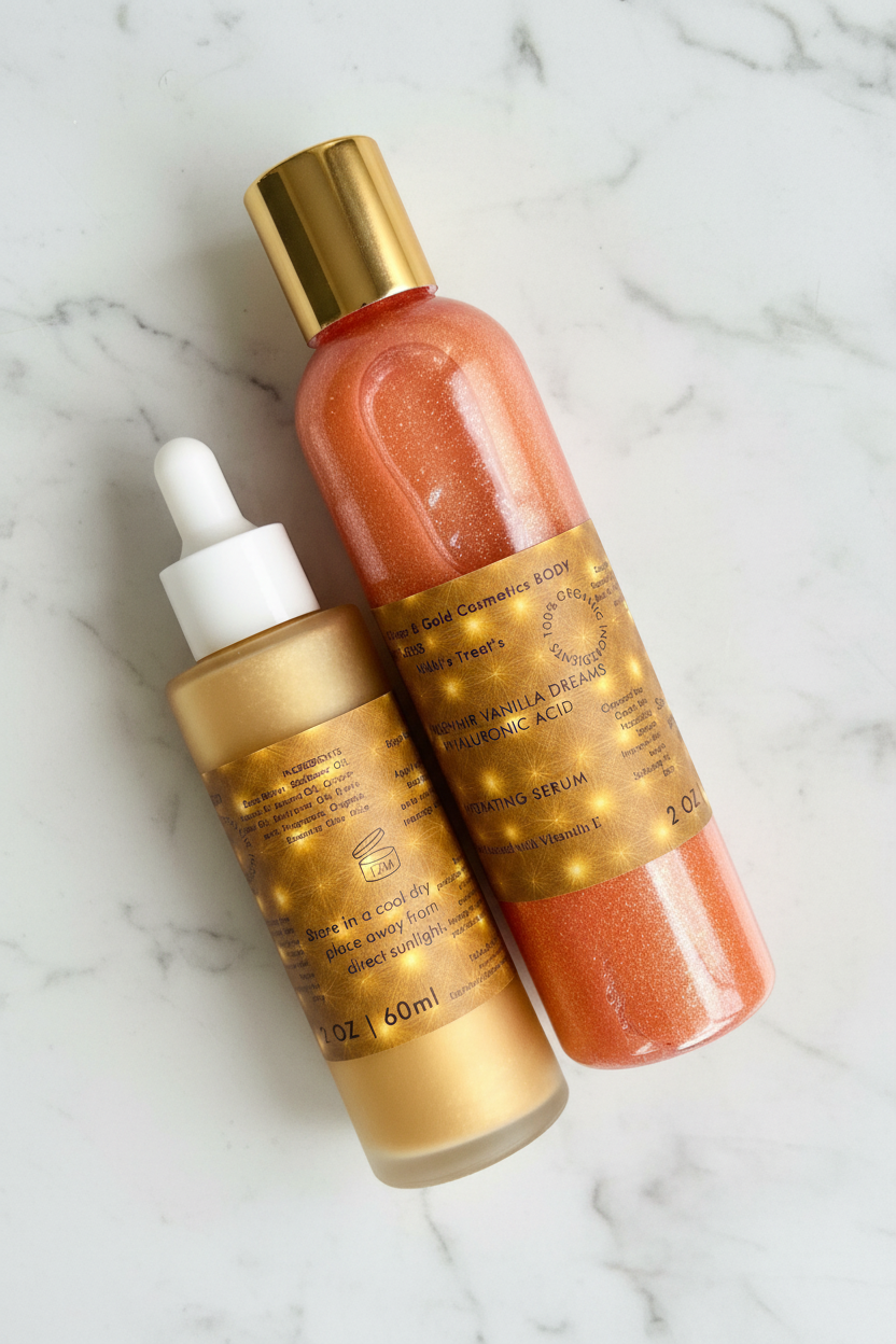 NEW Body Gloss Serum, Hyaluronic Acid, 24K Gold Shimmer, Cash’Mir Vanilla Dreams Scent • Hydrating
