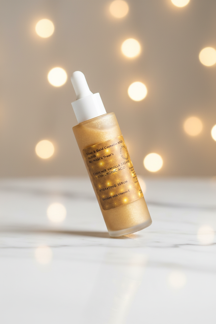 NEW Body Gloss Serum, Hyaluronic Acid, 24K Gold Shimmer, Cash’Mir Vanilla Dreams Scent • Hydrating