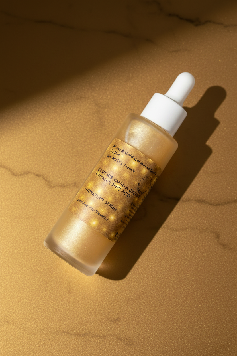 NEW Body Gloss Serum, Hyaluronic Acid, 24K Gold Shimmer, Cash’Mir Vanilla Dreams Scent • Hydrating