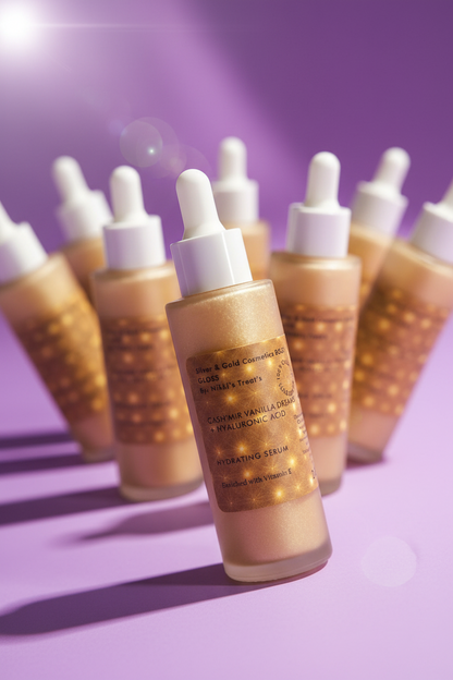 NEW Body Gloss Serum, Hyaluronic Acid, 24K Gold Shimmer, Cash’Mir Vanilla Dreams Scent • Hydrating