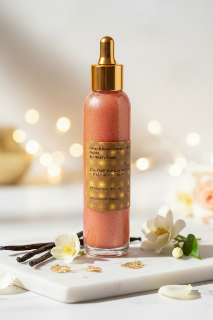 NEW Body Gloss Serum, Hyaluronic Acid, 24K Gold Shimmer, Cash’Mir Vanilla Dreams Scent • Hydrating