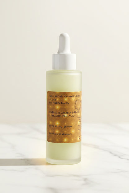 NEW Body Gloss Serum, Hyaluronic Acid, 24K Gold Shimmer, Cash’Mir Vanilla Dreams Scent • Hydrating